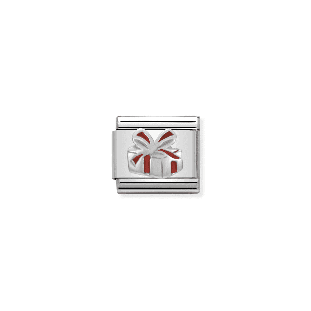 Charm, Composable Link, Red Present in Silver