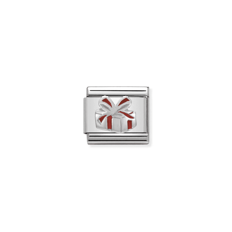 Charm, Composable Link, Red Present in Silver