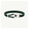 Silver Double Bracelet with Braided, Green Leather