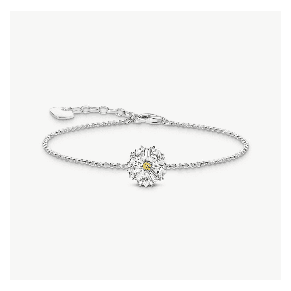 Silver Flower Bracelet Lovely Daisy with Stones