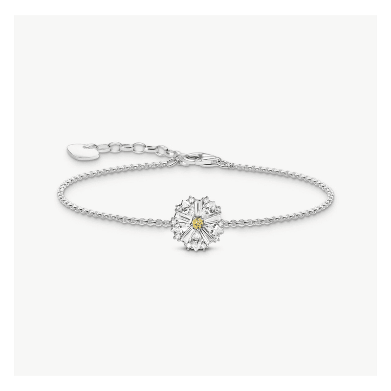 Silver Flower Bracelet Lovely Daisy with Stones