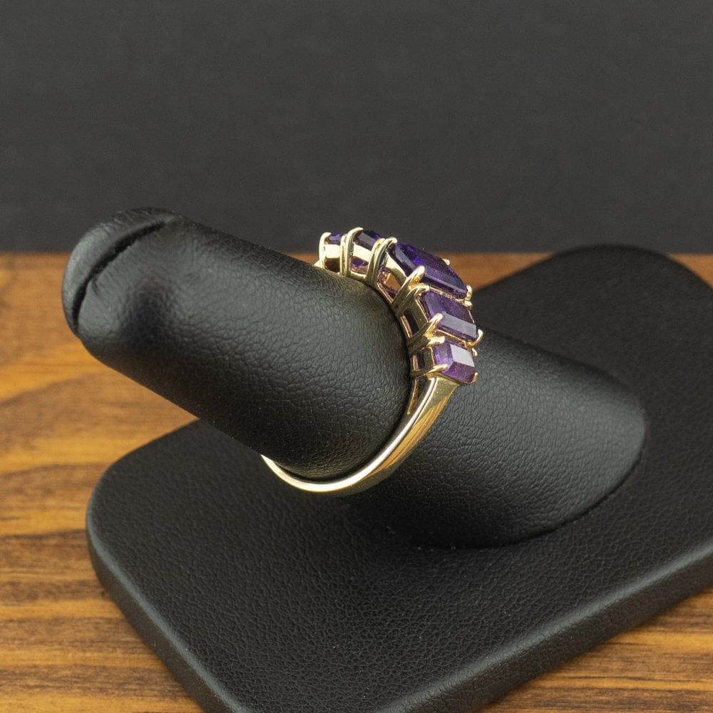 9ct Yellow Gold Amethyst 5 Stone Ring Size N 1/2 2.3g