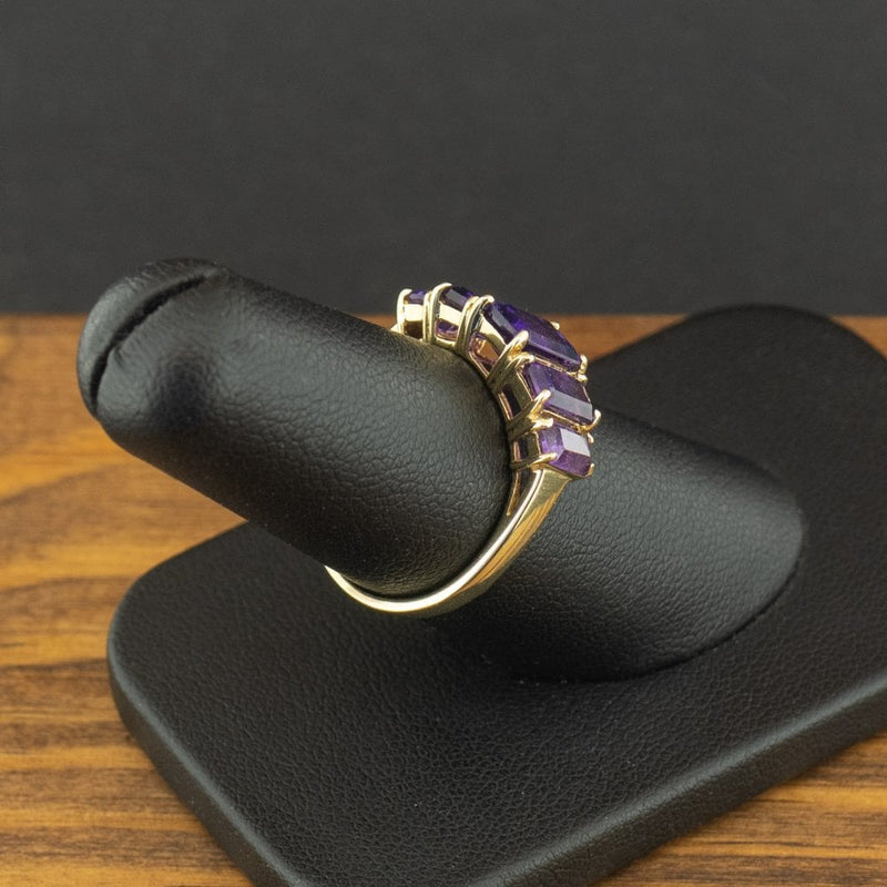 9ct Yellow Gold Amethyst 5 Stone Ring Size N 1/2 2.3g