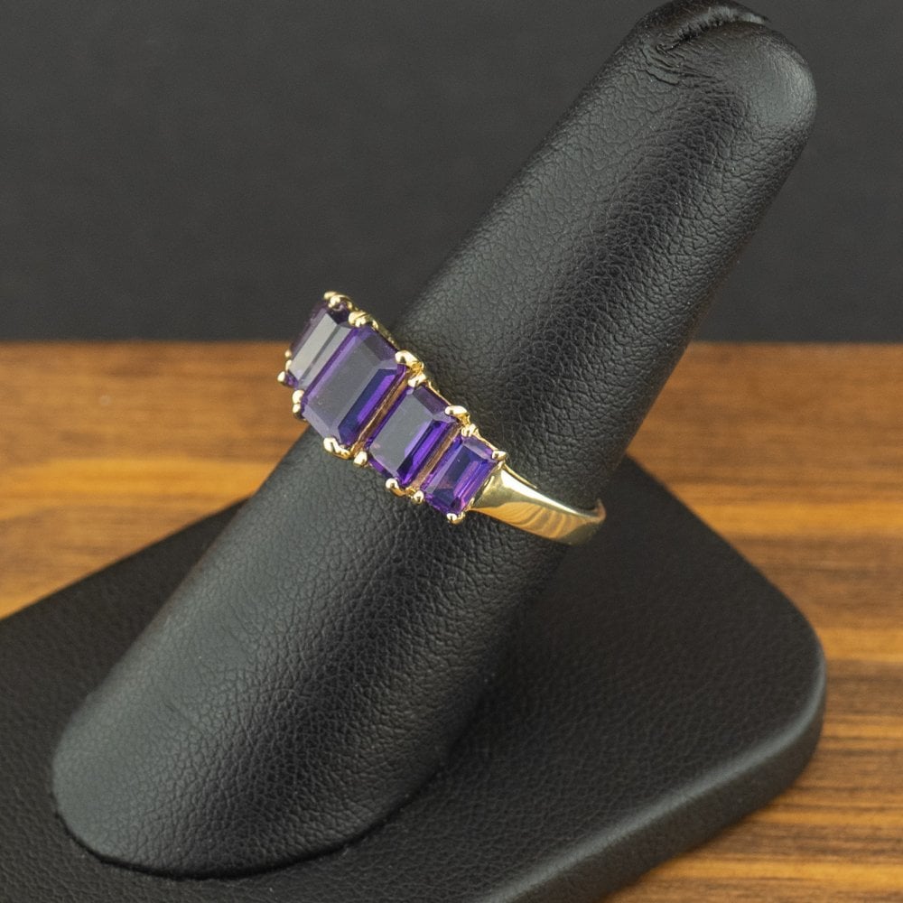 9ct Yellow Gold Amethyst 5 Stone Ring Size N 1/2 2.3g
