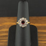 14ct yellow Gold & Silver Garnet and Diamond Halo Ring Size M 2.8g
