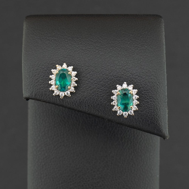 9ct Yellow Gold Lab Emerald and CZ Stud Earrings 1.5g