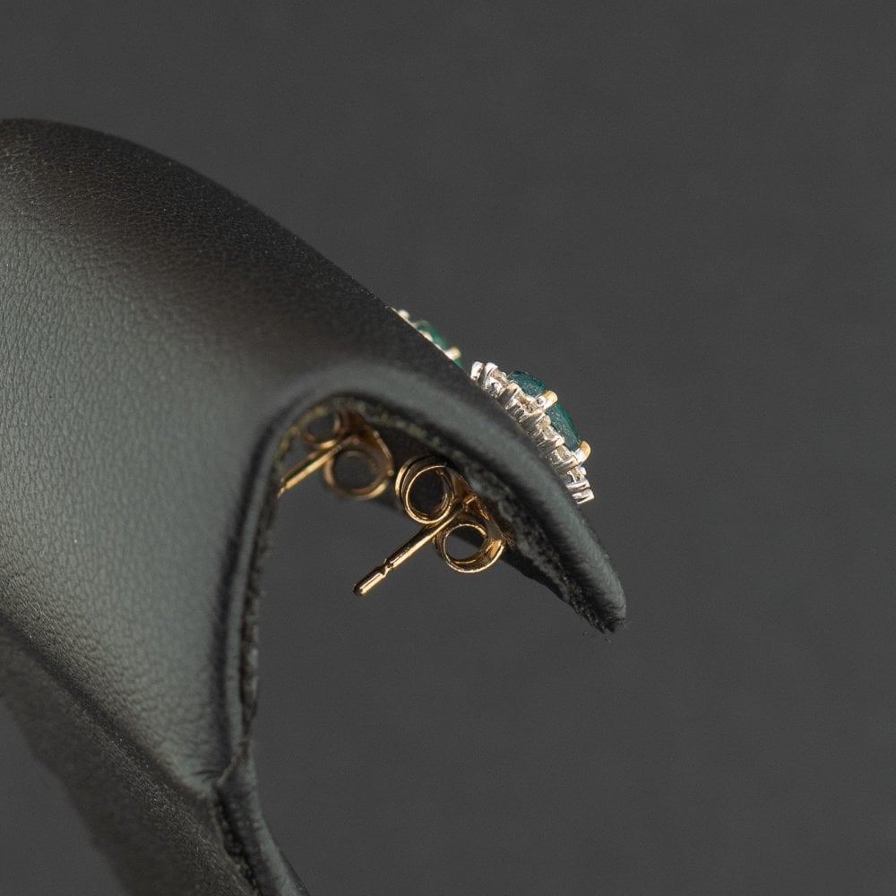 9ct Yellow Gold Lab Emerald and CZ Stud Earrings 1.5g