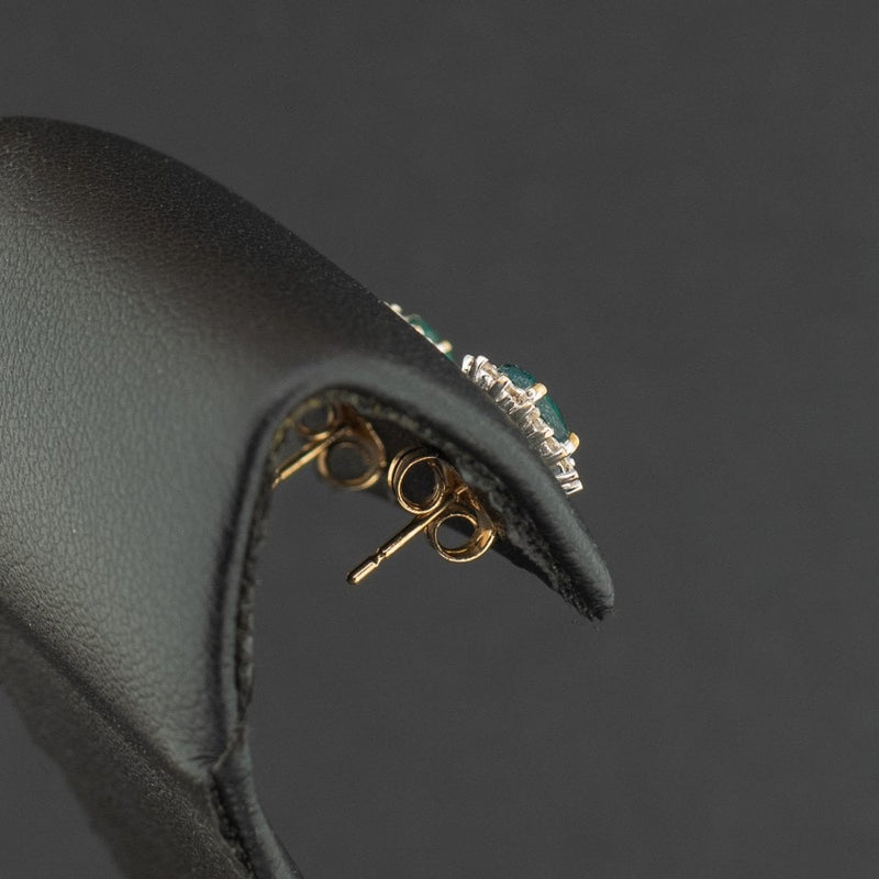 9ct Yellow Gold Lab Emerald and CZ Stud Earrings 1.5g