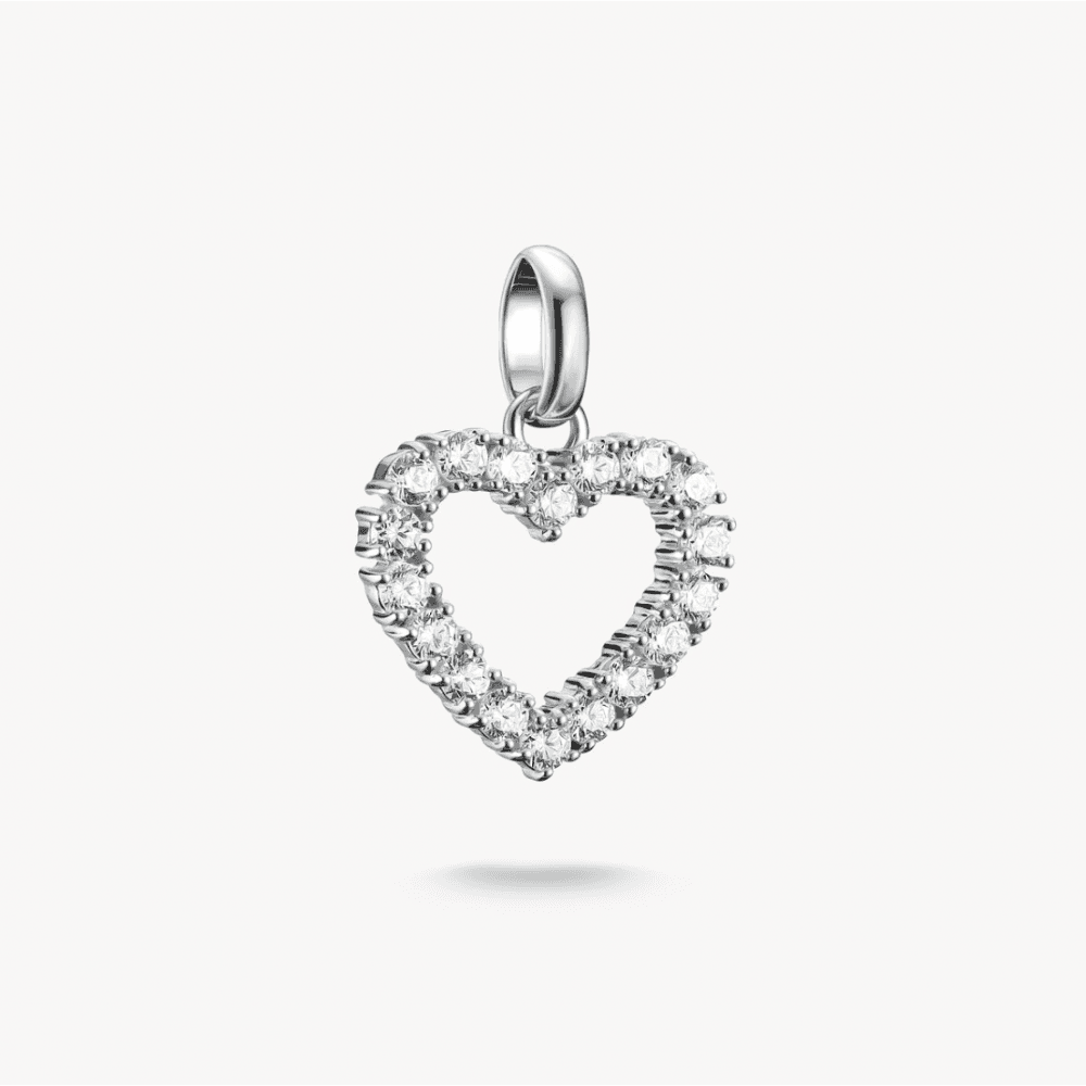Charm Pendant Heart with White Stones Connect Silver