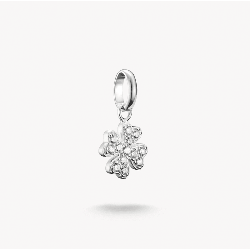 Charm Pendant Lucky Clover with Stones Connect Silver