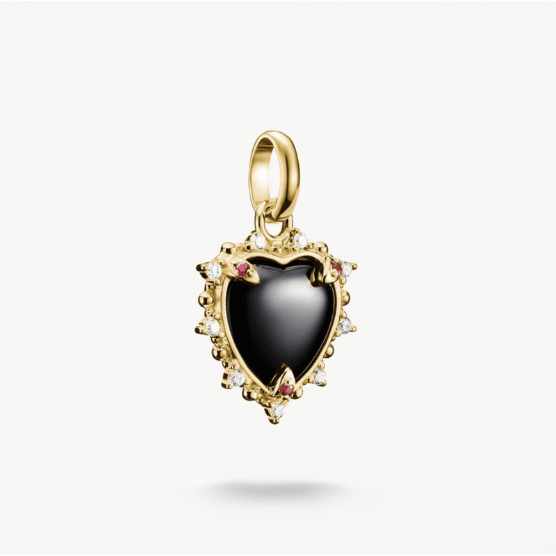 Charm Pendant Black Vintage Heart with Stones Connect Gold-Plated
