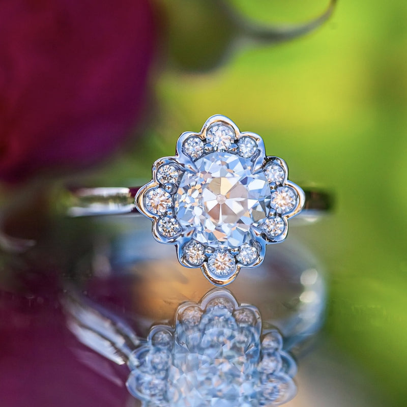 Platinum 1.36ct Old Cut Kozibe effect Diamond Cluster Ring