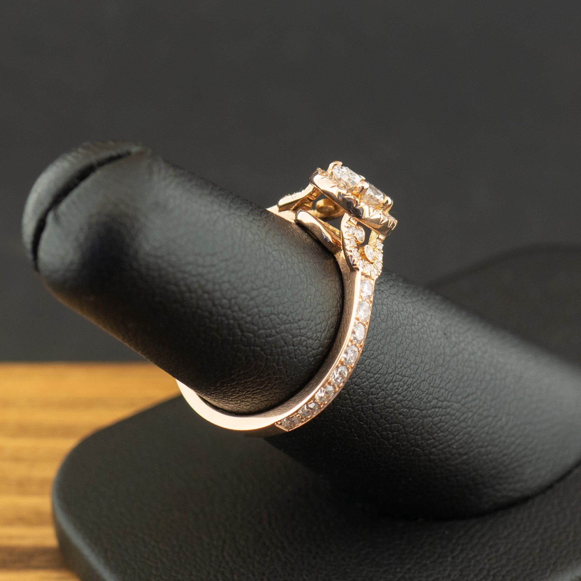 18ct Rose Gold 0.85ct Pear Cut Diamond Halo Ring Size L 3.4g
