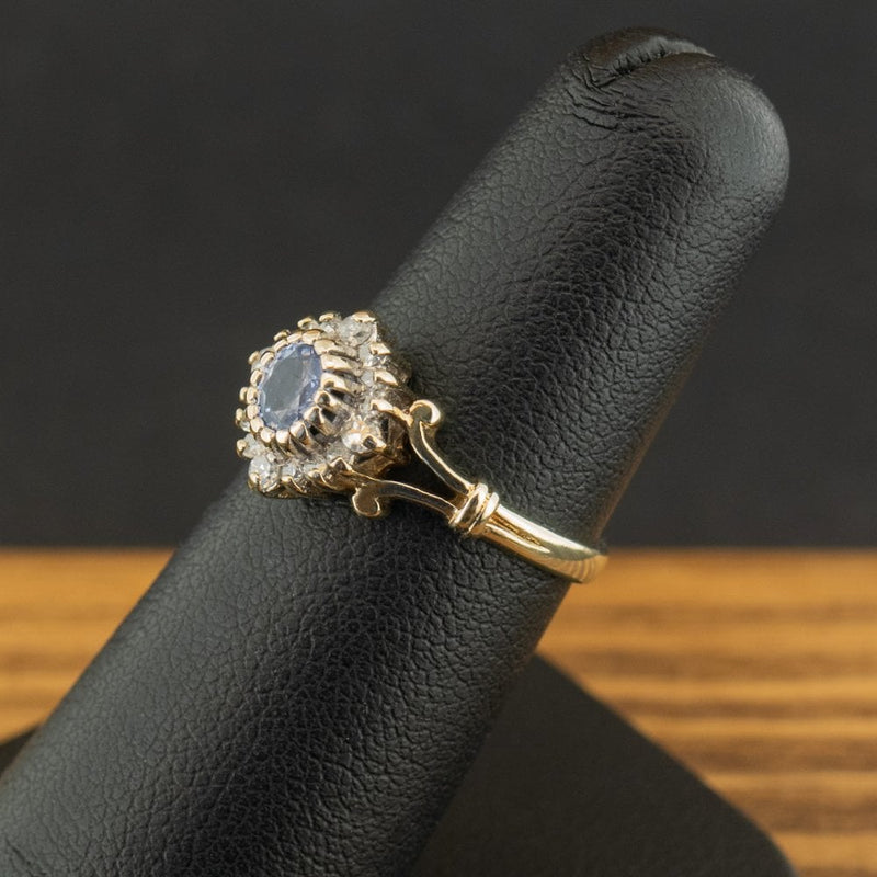 9ct Yellow Gold Tanzanite and Diamond Cluster Ring Size J 1/2 2.3g