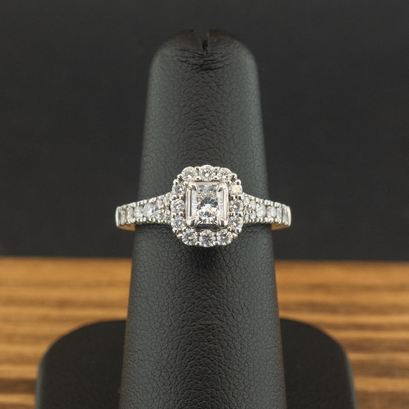 Platinum 0.75ct Radiant Cut Diamond Halo Ring Size J 6.3g