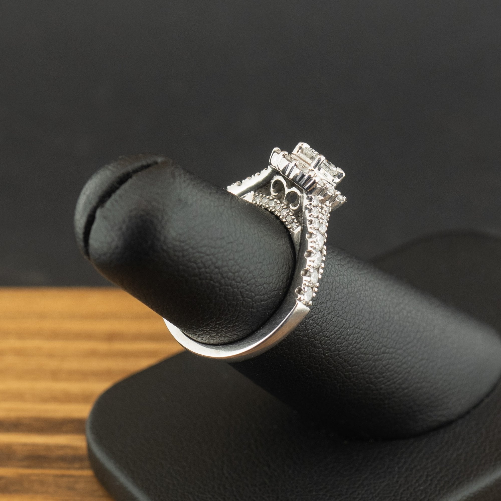 Platinum 0.75ct Radiant Cut Diamond Halo Ring Size J 6.3g