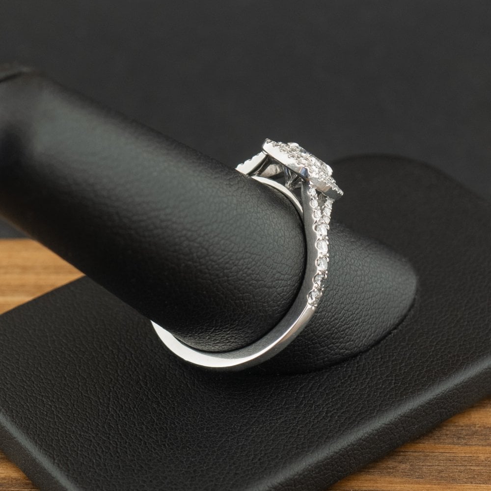 Platinum 0.64ct Cushion Cut Diamond Double Halo Ring Size S 5.5g