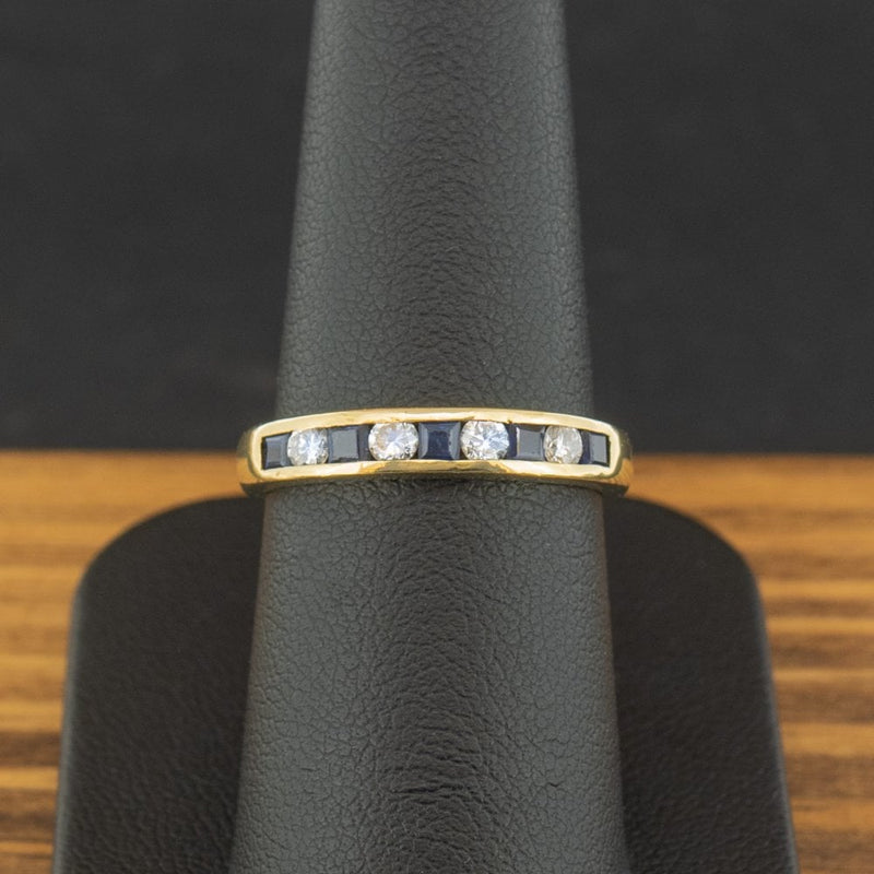 18ct Yellow Gold Sapphire & Diamond Ring Size O 2.8g