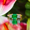 18ct Yellow Gold 1.5ct Zambian Emerald and 0.61ct Diamond Trilogy Ring Size M 3.6g