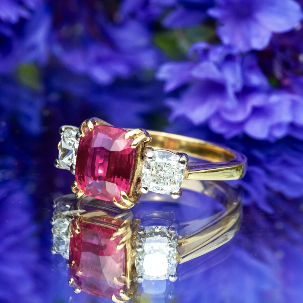 2.31ct Untreated Ruby and 1ct F-G VS1-2 Diamond Trilogy 18ct Gold Ring
