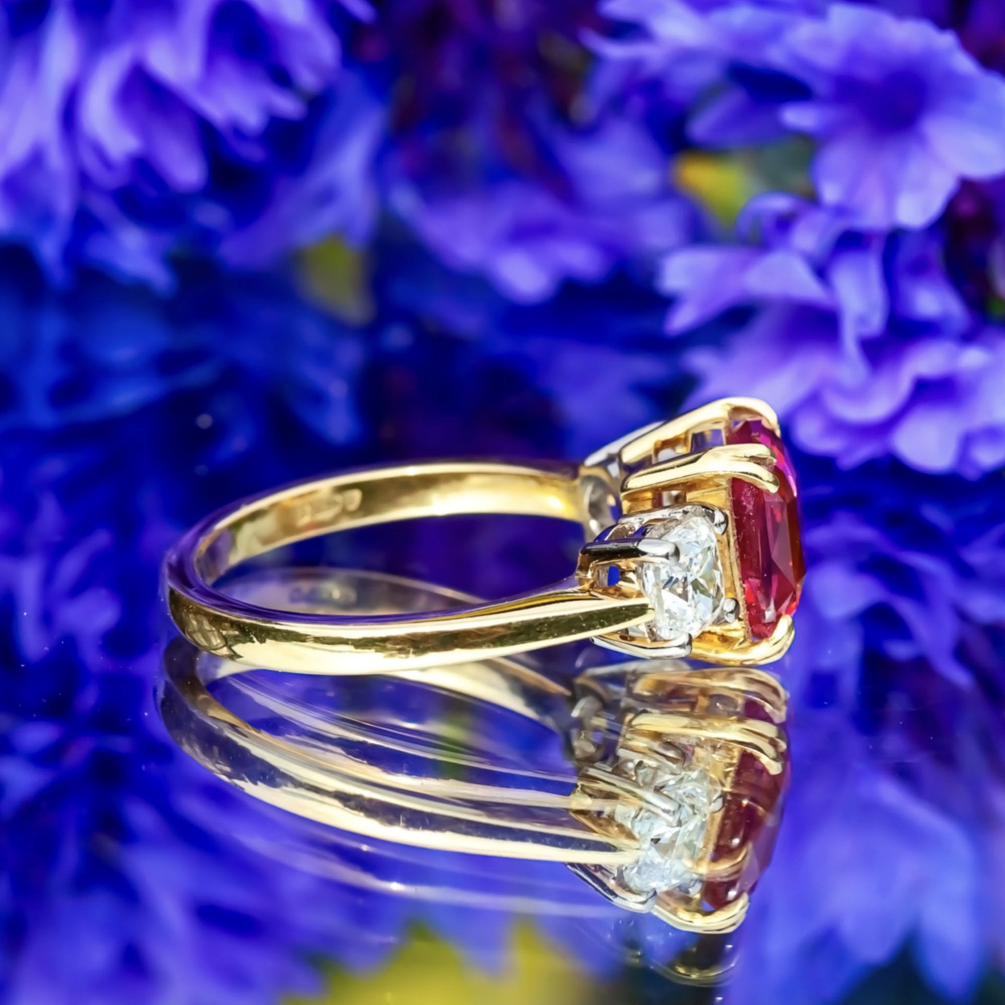 2.31ct Untreated Ruby and 1ct F-G VS1-2 Diamond Trilogy 18ct Gold Ring