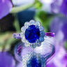 3.03ct Oval Royal Blue Sapphire & 0.55ct Diamond 18ct White Gold Cluster Ring