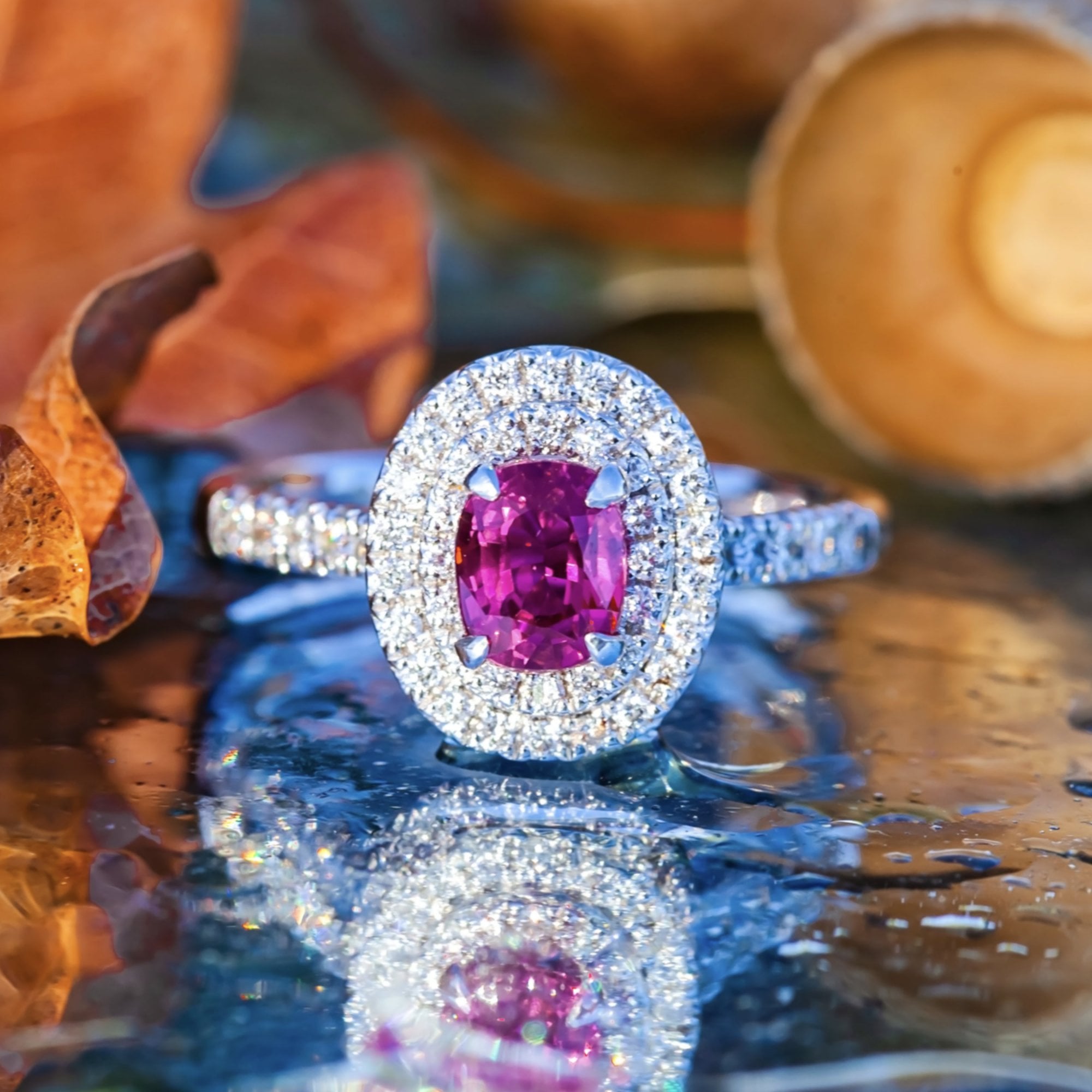 1.11ct Oval Unheated Ruby and 0.36ct Diamond 18ct White Gold Ring