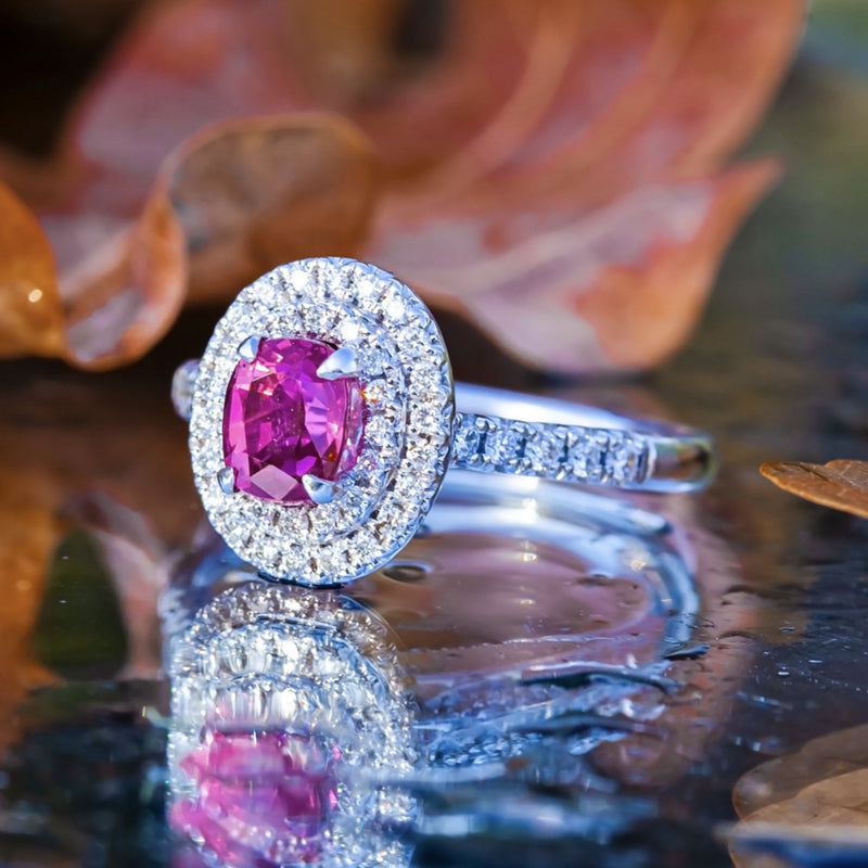 1.11ct Oval Unheated Ruby and 0.36ct Diamond 18ct White Gold Ring