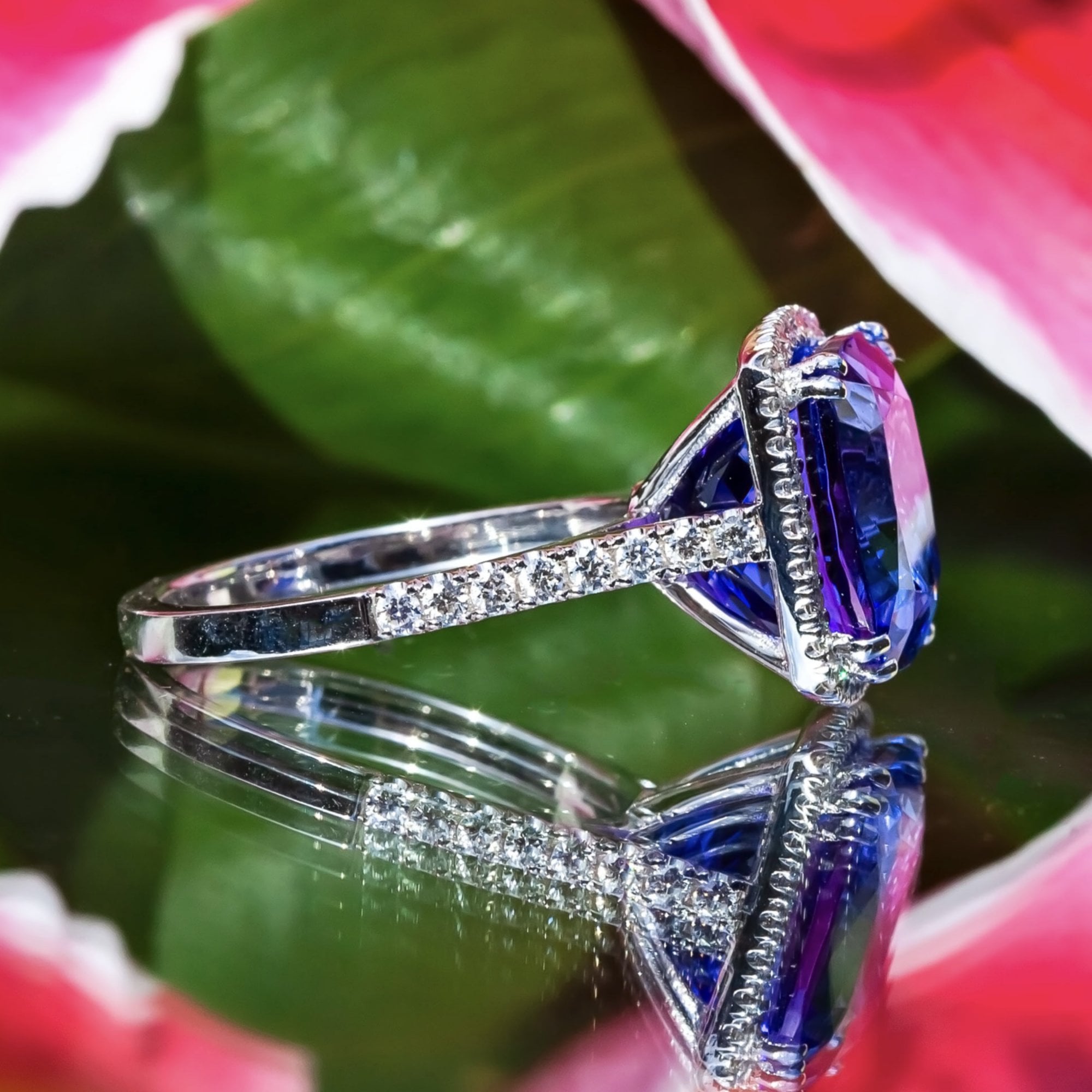9.32ct Royal Blue Tanzanite & 0.43ct Diamond Platinum Ring