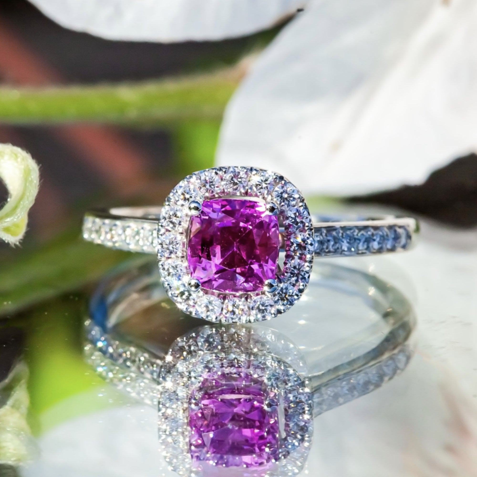 Platinum 1.21ct Pink Sapphire & Diamond Halo Ring