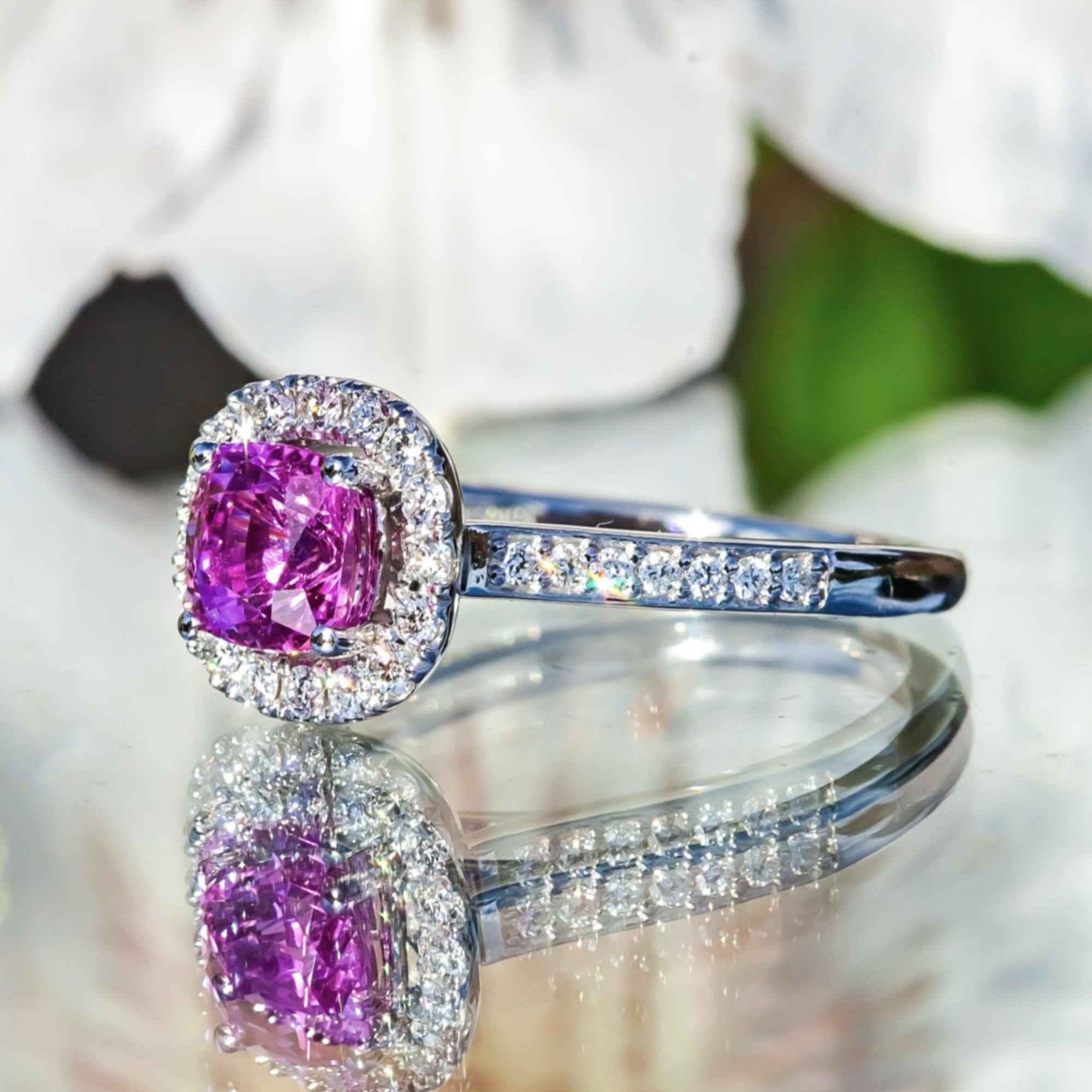Platinum 1.21ct Pink Sapphire & Diamond Halo Ring