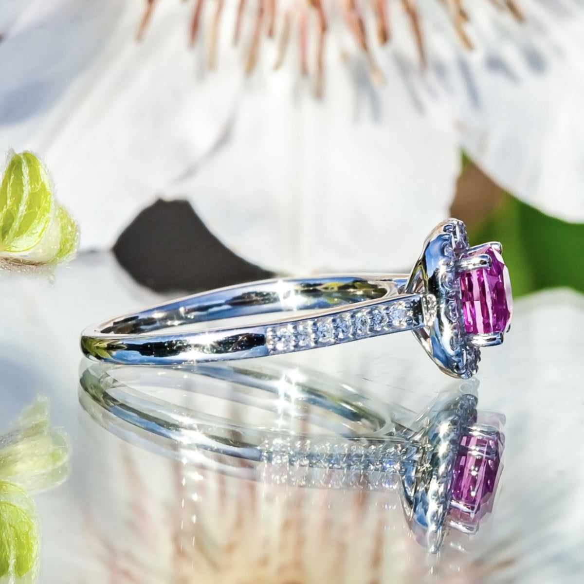 Platinum 1.21ct Pink Sapphire & Diamond Halo Ring