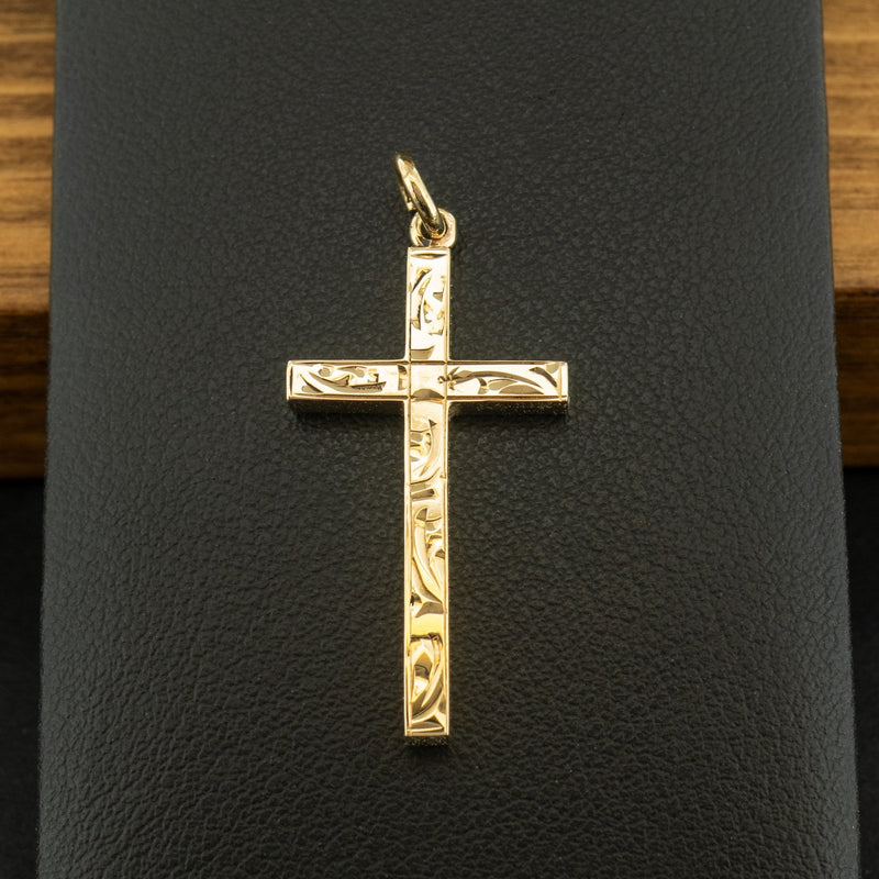 9ct Yellow Gold Patterned Cross Pendant 3.1g