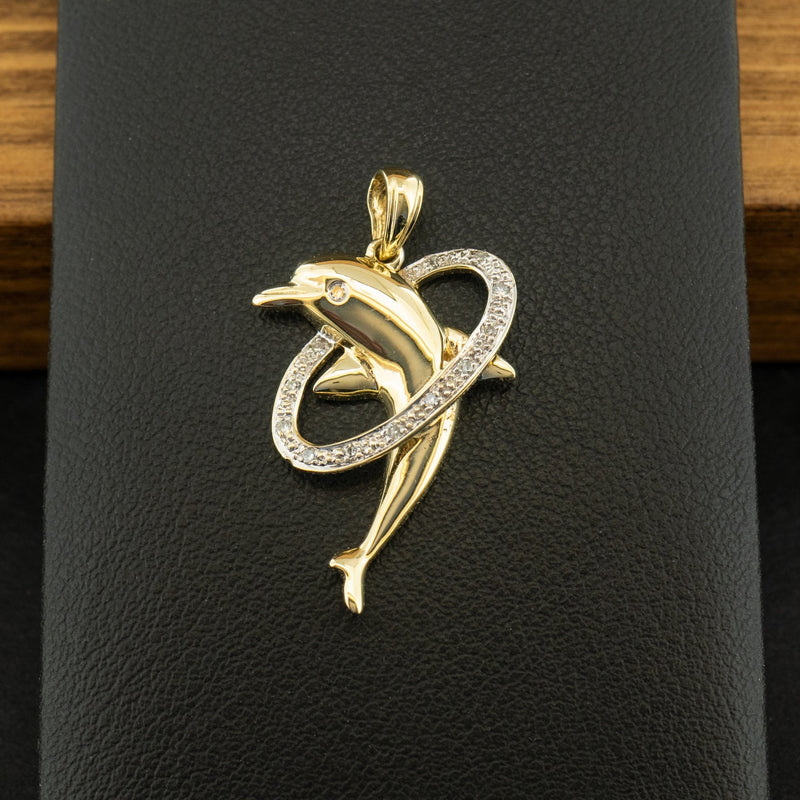 9ct Yellow Gold Diamond Dolphin Pendant 1.7g