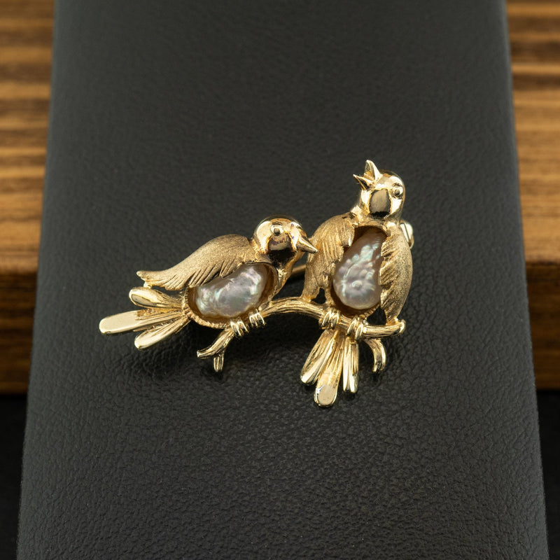 9ct Yellow Gold Pearl Bird Brooch 3.7g