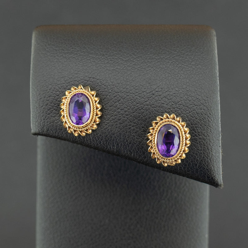 9ct Yellow Gold Amethyst Stud Earrings 1.5g