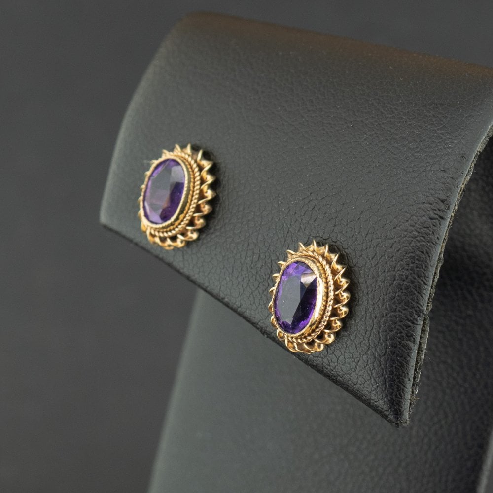9ct Yellow Gold Amethyst Stud Earrings 1.5g