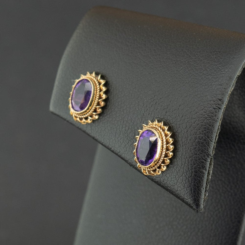 9ct Yellow Gold Amethyst Stud Earrings 1.5g
