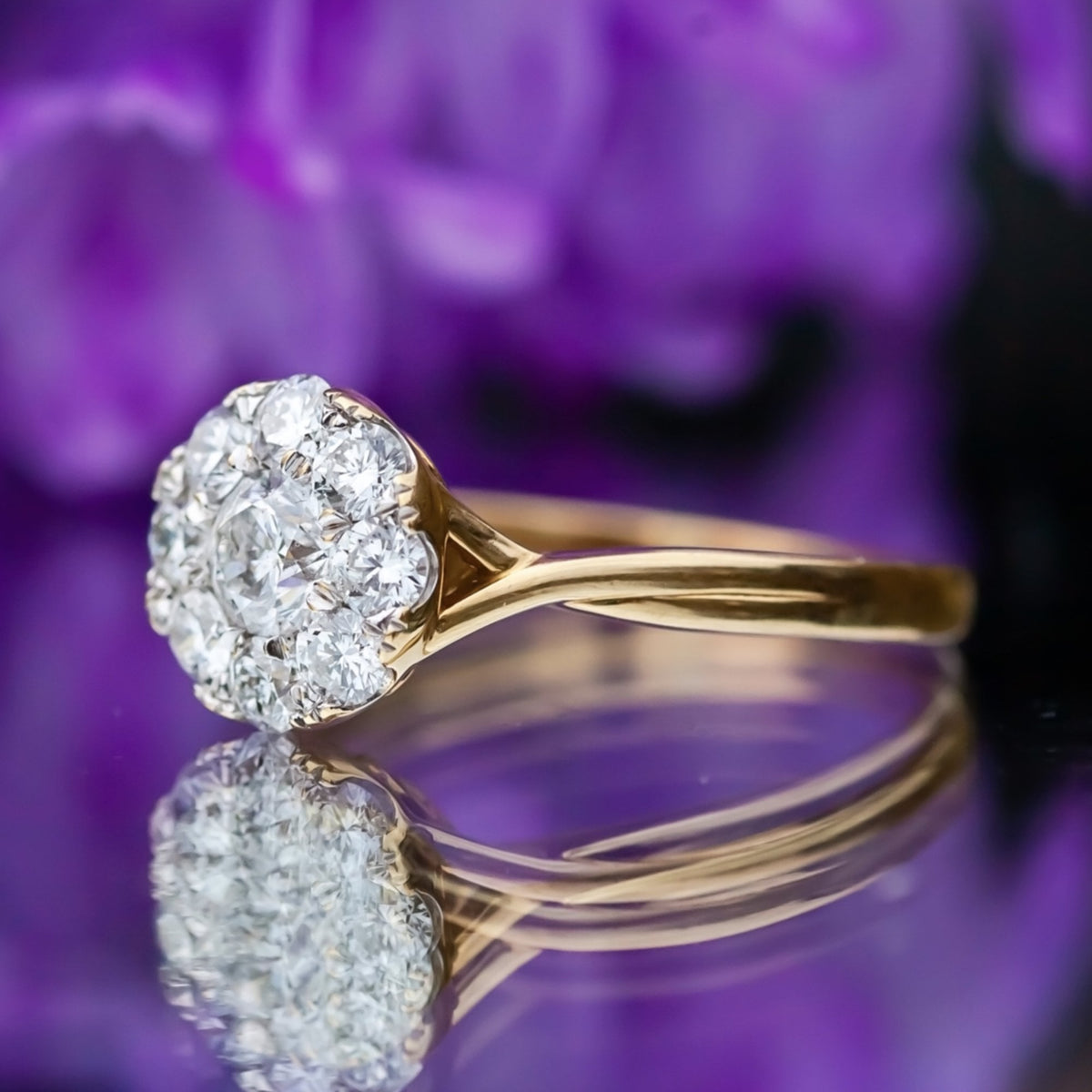 18ct Yellow Gold 1.00ct Diamond Cluster Ring Size P 1/2 3.6g