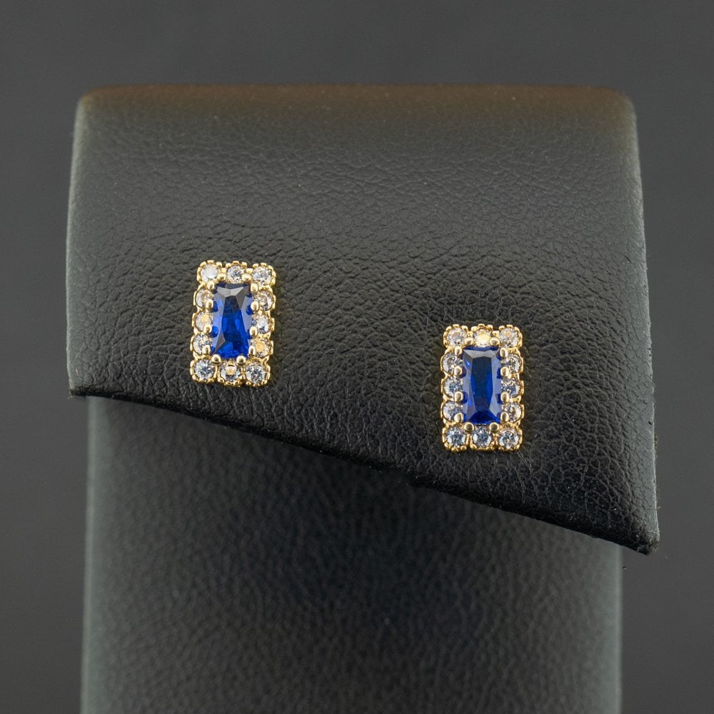 9ct Yellow Gold Blue and White CZ Stud Earrings 1.0g
