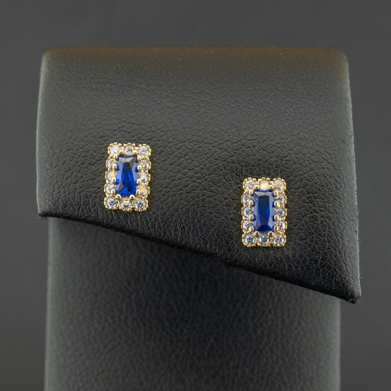 9ct Yellow Gold Blue and White CZ Stud Earrings 1.0g