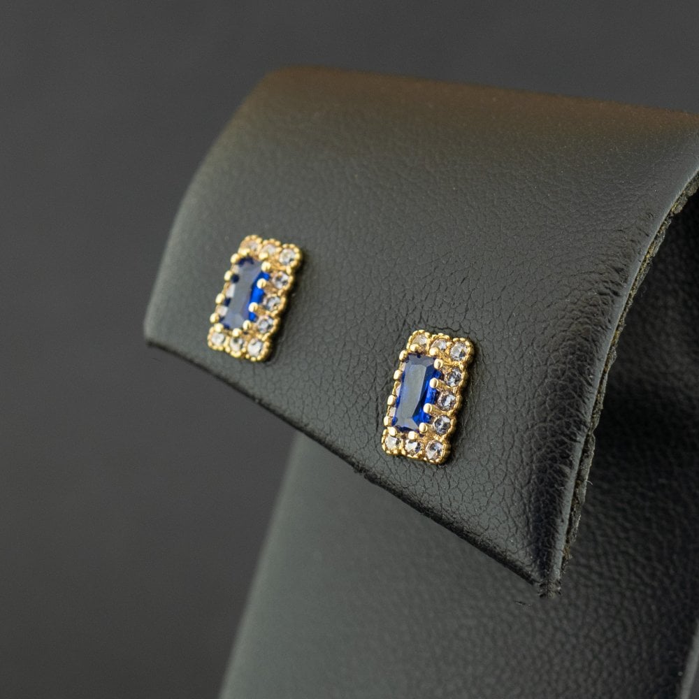 9ct Yellow Gold Blue and White CZ Stud Earrings 1.0g