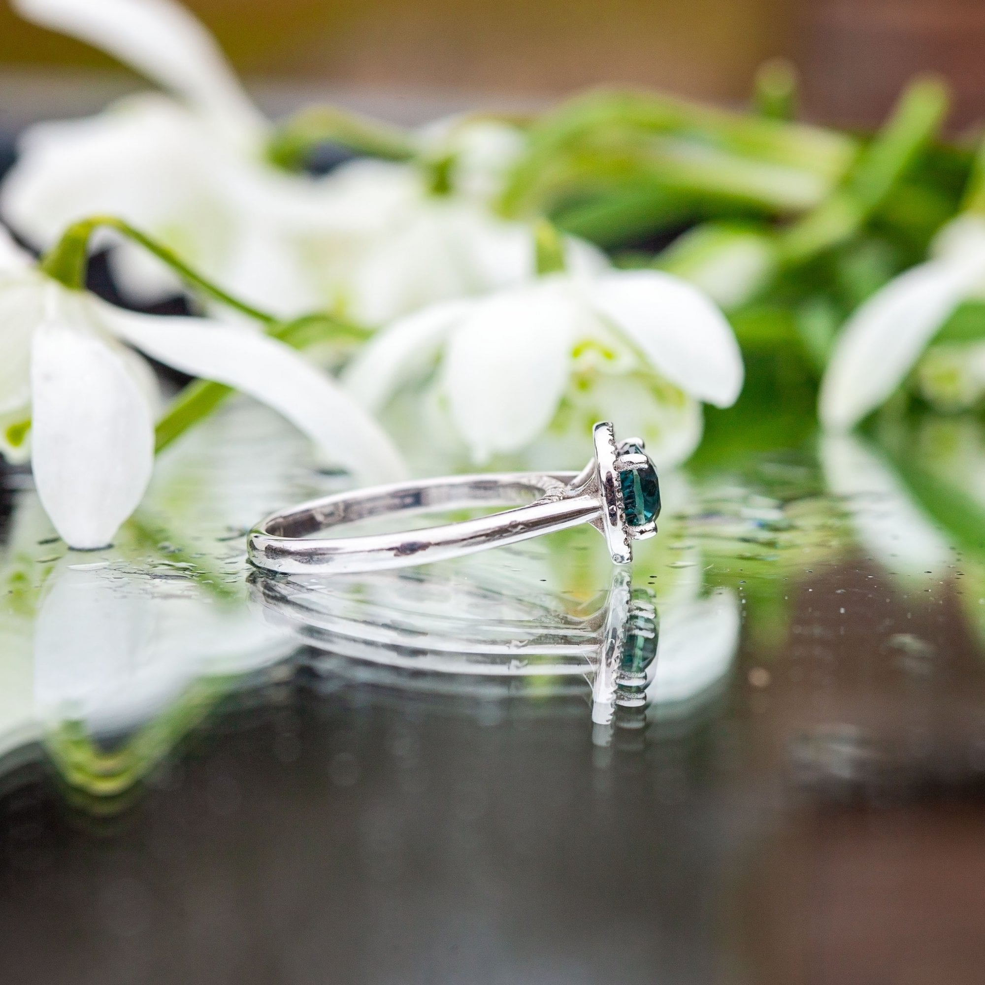 18ct White Gold 1.39ct Green Sapphire and Diamond Ring with Hidden Diamonds