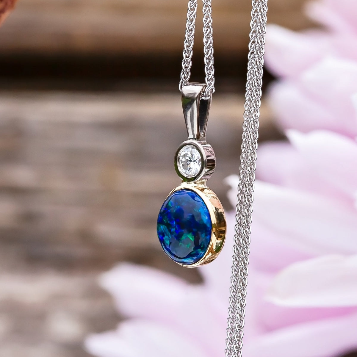 18ct Two Tone Gold 1.47ct Australian Opal and Diamond Necklace
