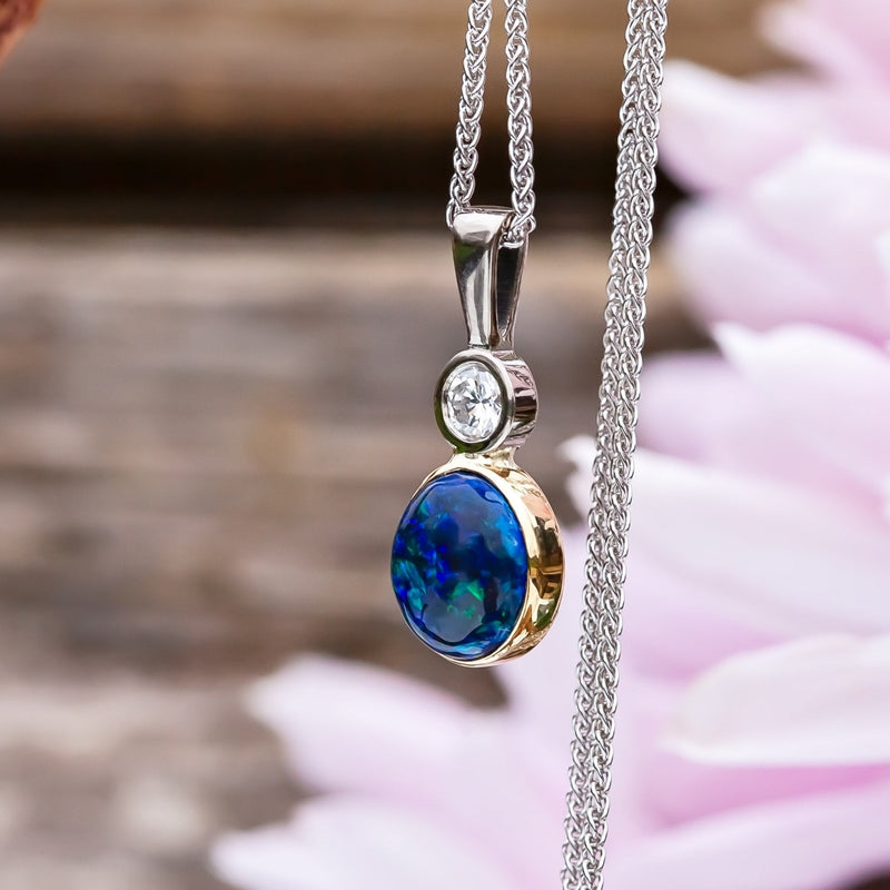 18ct Two Tone Gold 1.47ct Australian Opal and Diamond Necklace