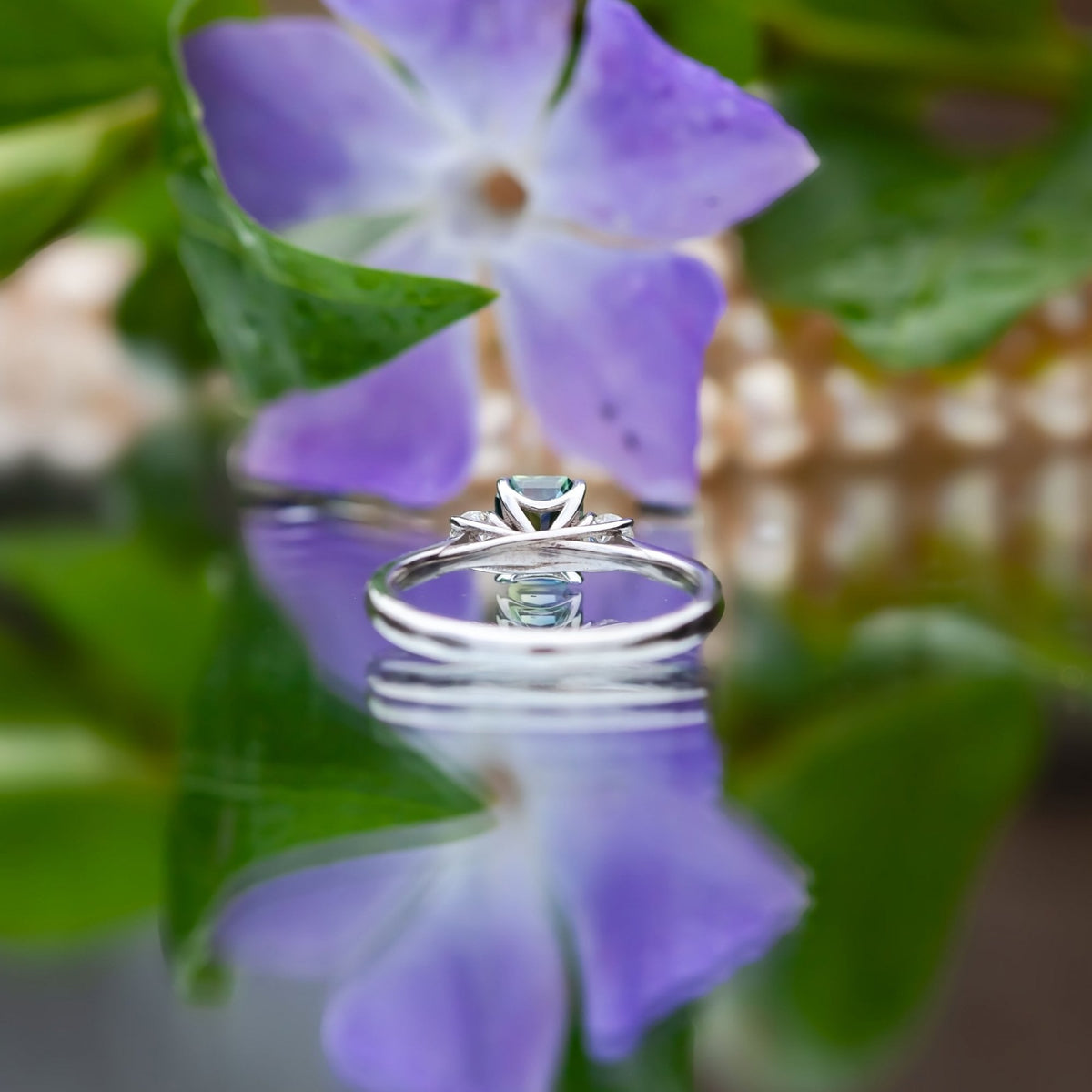 18ct White Gold 1.23ct Green Sapphire and Diamond Trilogy Ring