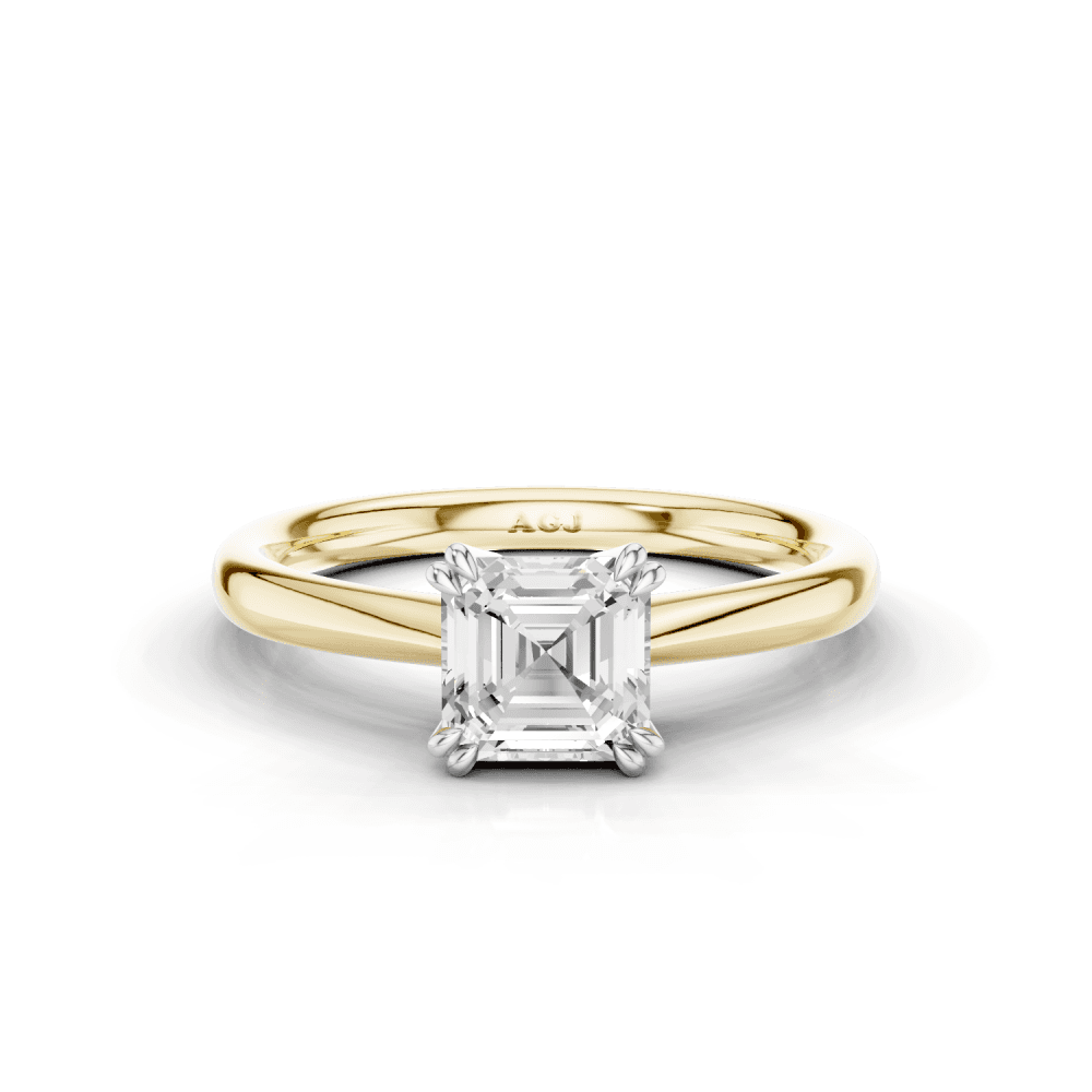 Caspia Asscher Cut Double Claw Diamond Solitaire Ring