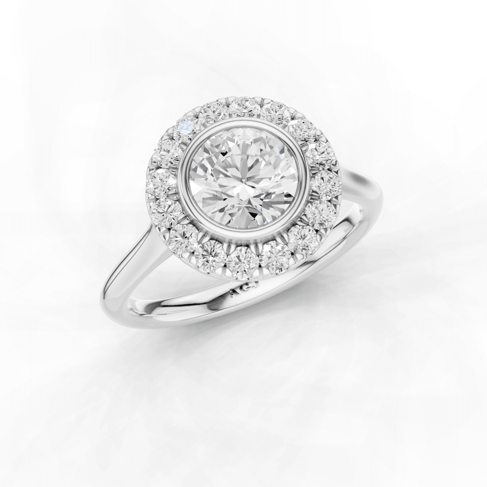 Caladium Round Cut Floral Diamond Halo Ring