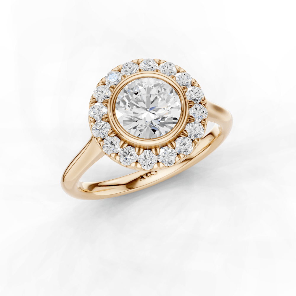 Caladium Round Cut Floral Diamond Halo Ring
