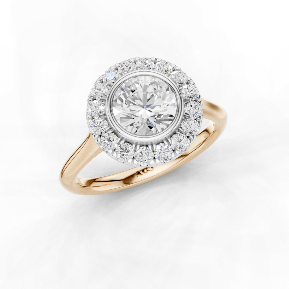 Caladium Round Cut Floral Diamond Halo Ring